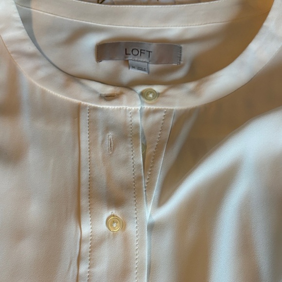 Loft Ivory White Cream Band Collar Button Henley Long Sleeve Blouse Size Medium - Picture 6 of 7